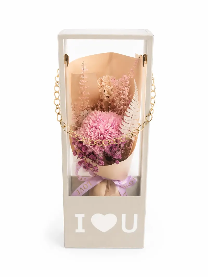 I Love You Kutuda Solmayan Pembe Çiçek Aranjmanı